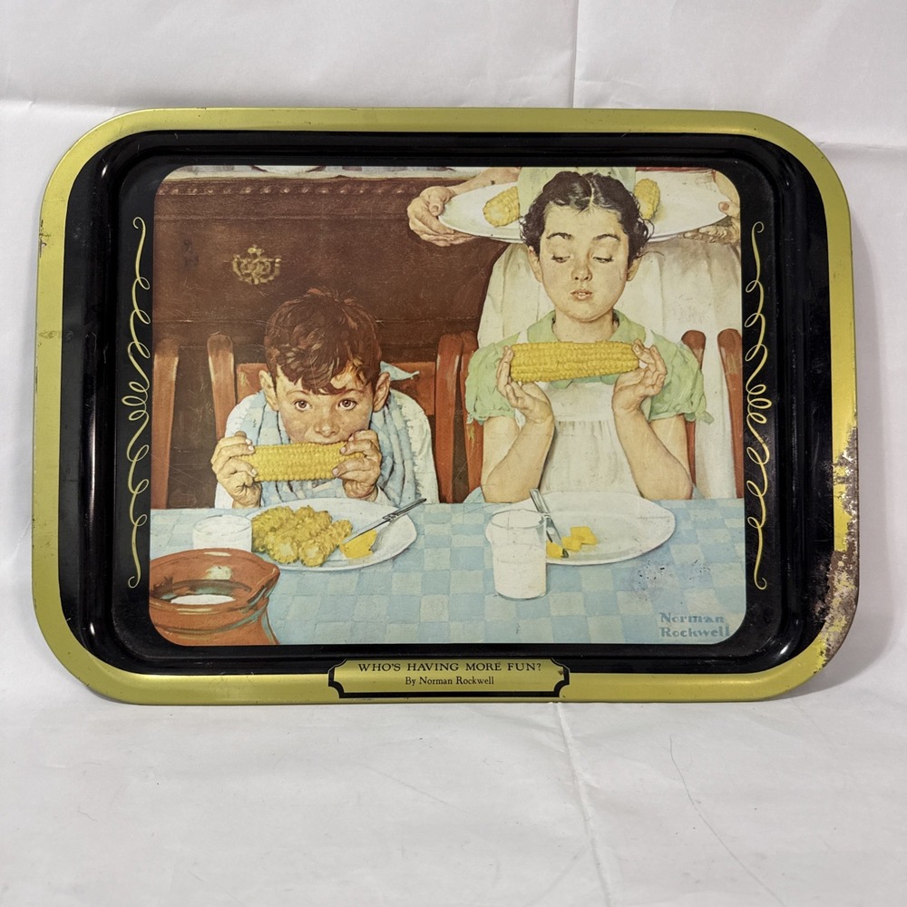 Vintage Metal Serving Tray Norman Rockwell "Who's Having More Fun?" 17 X 12"